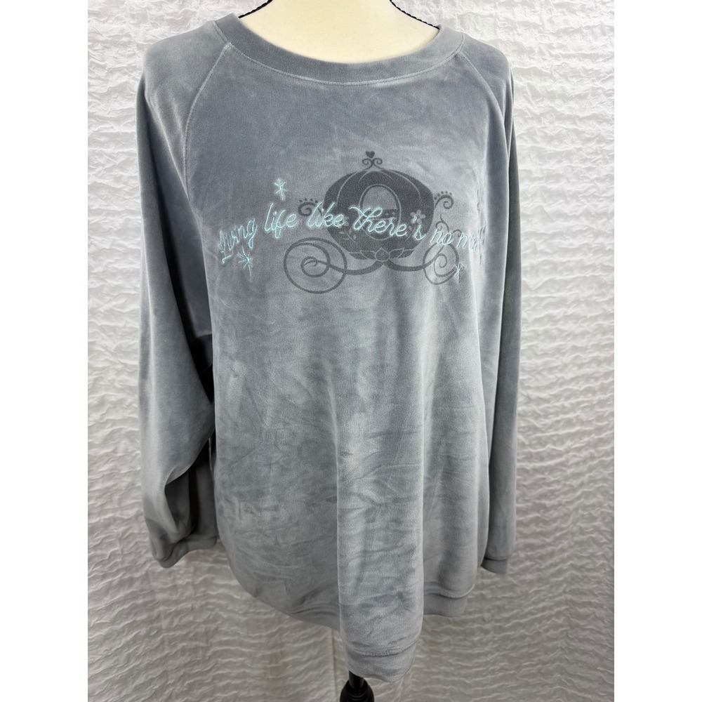 Disney Parks Cinderella Grey Velour Sweatshirt Living Life Like No Midnight M